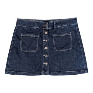 VANITY Button Fly Dark Wash Denim Stretch Mini Skirt